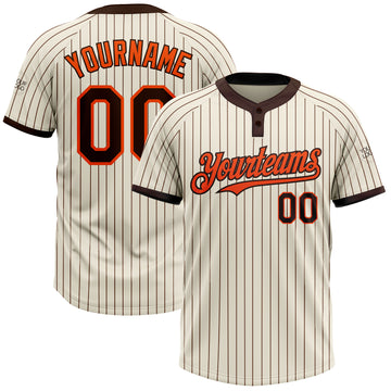 Custom Cream Brown Pinstripe Orange Two-Button Unisex Softball Jersey