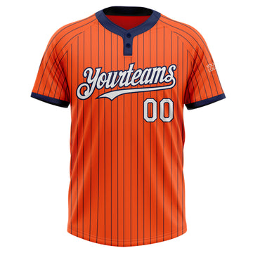 Custom Orange Navy Pinstripe White Two-Button Unisex Softball Jersey