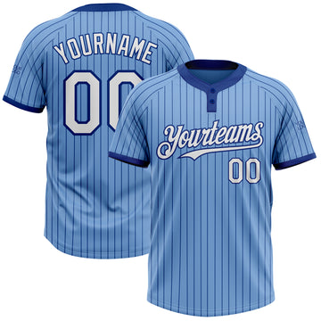 Custom Light Blue Royal Pinstripe White Two-Button Unisex Softball Jersey