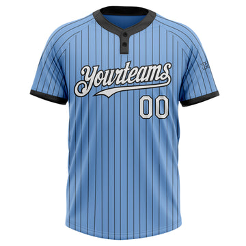 Custom Light Blue Black Pinstripe White Two-Button Unisex Softball Jersey