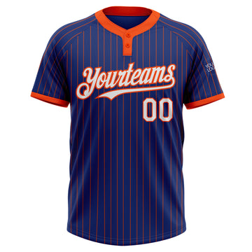 Custom Royal Orange Pinstripe White Two-Button Unisex Softball Jersey