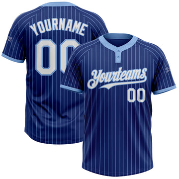 Custom Royal Light Blue Pinstripe White Two-Button Unisex Softball Jersey