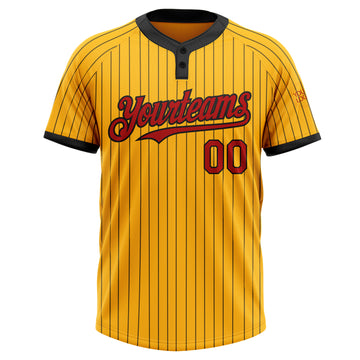 Custom Gold Black Pinstripe Red Two-Button Unisex Softball Jersey