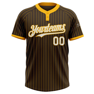 Custom Brown Gold Pinstripe White Two-Button Unisex Softball Jersey