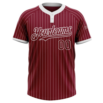 Custom Crimson White Pinstripe White Two-Button Unisex Softball Jersey