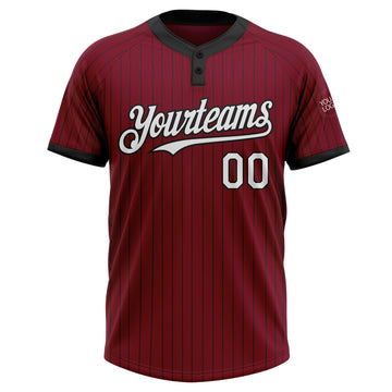 Custom Crimson Black Pinstripe White Two-Button Unisex Softball Jersey