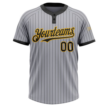 Custom Gray Black Pinstripe Gold Two-Button Unisex Softball Jersey