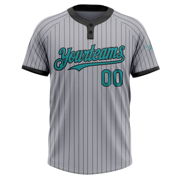 Custom Gray Black Pinstripe Teal Two-Button Unisex Softball Jersey