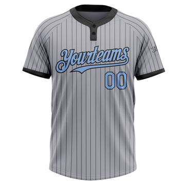 Custom Gray Black Pinstripe Light Blue Two-Button Unisex Softball Jersey