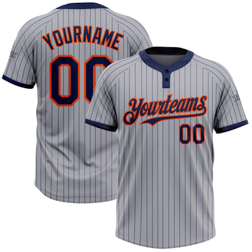 Custom Gray Navy Pinstripe Orange Two-Button Unisex Softball Jersey