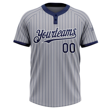 Custom Gray Navy Pinstripe White Two-Button Unisex Softball Jersey