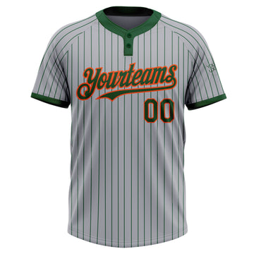 Custom Gray Green Pinstripe Orange Two-Button Unisex Softball Jersey