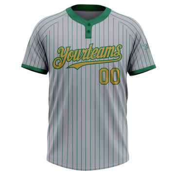 Custom Gray Kelly Green Pinstripe Old Gold Two-Button Unisex Softball Jersey