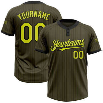 Custom Olive Black Pinstripe Neon Yellow Salute To Service Two-Button Unisex Softball Jersey