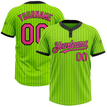 Custom Neon Green Black Pinstripe Pink Two-Button Unisex Softball Jersey