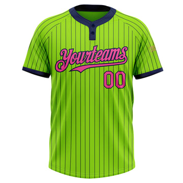 Custom Neon Green Navy Pinstripe Pink Two-Button Unisex Softball Jersey