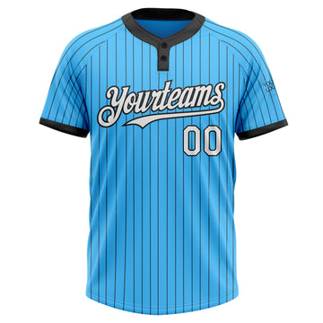 Custom Sky Blue Black Pinstripe White Two-Button Unisex Softball Jersey