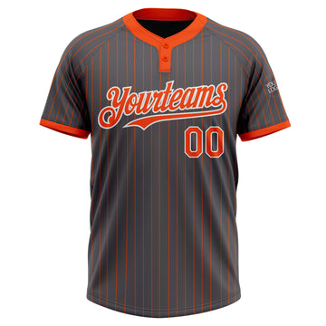 Custom Steel Gray Orange Pinstripe White Two-Button Unisex Softball Jersey