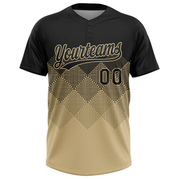 Custom Black Vegas Gold 3D Gradient Square Shape Two-Button Unisex Softball Jersey