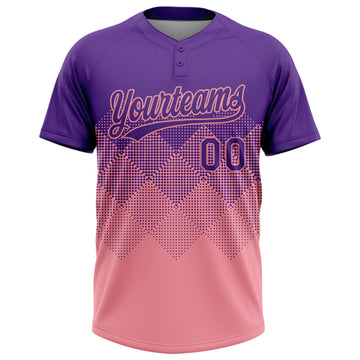 Custom Purple Medium Pink 3D Gradient Square Shape Two-Button Unisex Softball Jersey