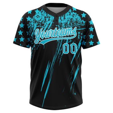 Custom Black Lakes Blue-White Distressed Scratch Brush Stroke Star Raglan Sleeves Two-Button Unisex Softball Jersey