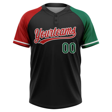 Custom Black Kelly Green Red-White Mexico Two-Button Unisex Softball Jersey