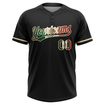 Custom Black Vintage Mexican Flag-Cream Mexico Two-Button Unisex Softball Jersey