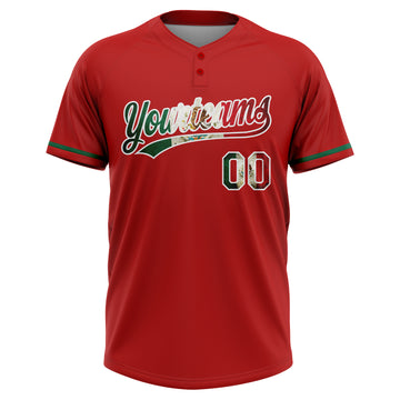 Custom Red Vintage Mexican Flag-White Mexico Two-Button Unisex Softball Jersey