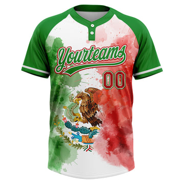 Custom Grass Green Red-White Mexico Two-Button Unisex Softball Jersey