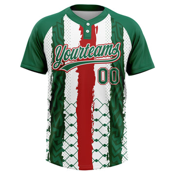 Custom Kelly Green Red-White Mexico Two-Button Unisex Softball Jersey