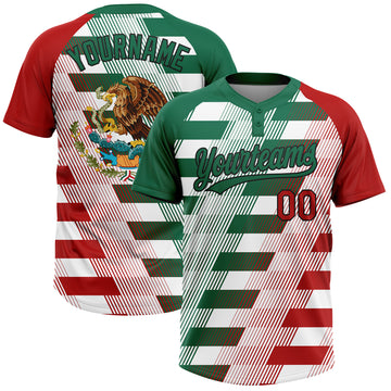 Custom White Red Kelly Green-Black Mexico Two-Button Unisex Softball Jersey