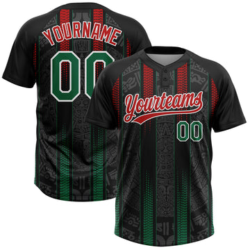 Custom Black Kelly Green Red-White Mexico Two-Button Unisex Softball Jersey