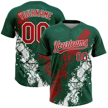 Custom Kelly Green Red-White Mexico Dripping Splatter Cracked Texture Two-Button Unisex Softball Jersey