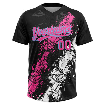 Custom Black Pink White-Light Blue Dripping Splatter Cracked Texture Two-Button Unisex Softball Jersey