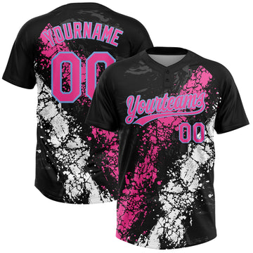 Custom Black Pink White-Light Blue Dripping Splatter Cracked Texture Two-Button Unisex Softball Jersey