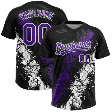 Custom Black Purple-White Dripping Splatter Cracked Texture Two-Button Unisex Softball Jersey