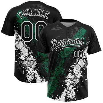 Custom Black Kelly Green-White Dripping Splatter Cracked Texture Two-Button Unisex Softball Jersey