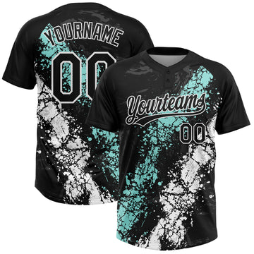Custom Black Ice Blue-White Dripping Splatter Cracked Texture Two-Button Unisex Softball Jersey