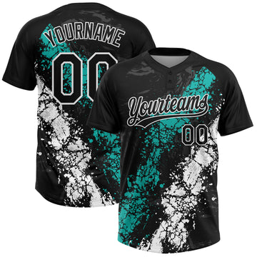 Custom Black Aqua-White Dripping Splatter Cracked Texture Two-Button Unisex Softball Jersey