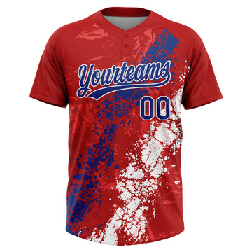 Custom Red Royal-White Dripping Splatter Cracked Texture Two-Button Unisex Softball Jersey