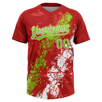 Custom Red Neon Green-White Dripping Splatter Cracked Texture Two-Button Unisex Softball Jersey