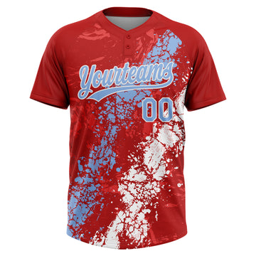 Custom Red Light Blue-White Dripping Splatter Cracked Texture Two-Button Unisex Softball Jersey