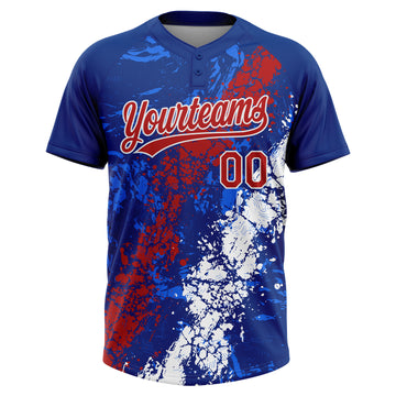 Custom Royal Red-White Dripping Splatter Cracked Texture Two-Button Unisex Softball Jersey