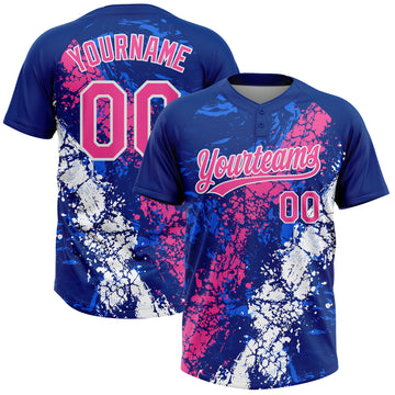 Custom Royal Pink-White Dripping Splatter Cracked Texture Two-Button Unisex Softball Jersey
