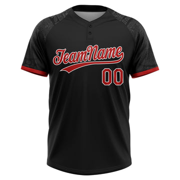 Custom Black Red-White Ethnic Aztec Mexican Heritage Two-Button Unisex Softball Jersey
