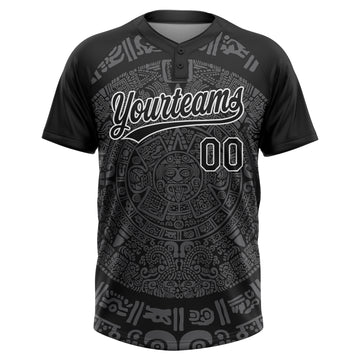 Custom Black Steel Gray-White Ethnic Aztec Mexican Heritage Two-Button Unisex Softball Jersey