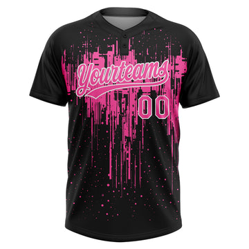 Custom Black Pink-White Dripping Splatter Paint Two-Button Unisex Softball Jersey