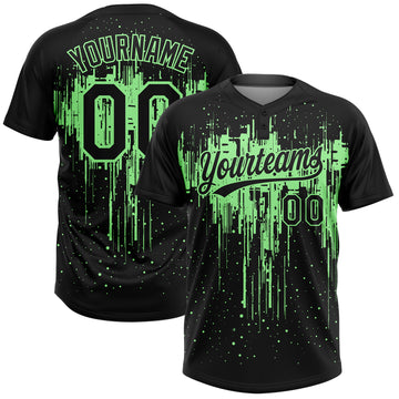 Custom Black Pea Green Dripping Splatter Paint Two-Button Unisex Softball Jersey