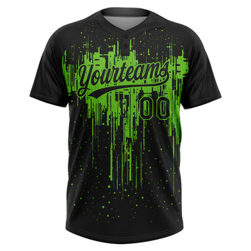 Custom Black Aurora Green Dripping Splatter Paint Two-Button Unisex Softball Jersey