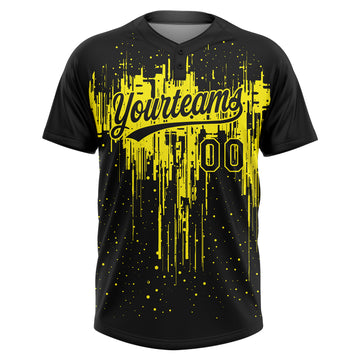 Custom Black Light Yellow Dripping Splatter Paint Two-Button Unisex Softball Jersey